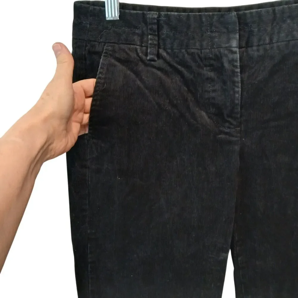 J.Crew Stretch‎ City Fit Corduroy Cuffed Black Capri Slash Pockets Size 2